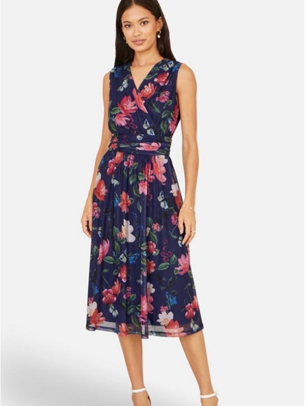Yumi Floral Print Mesh Stretch Midi Dress Sz US 10